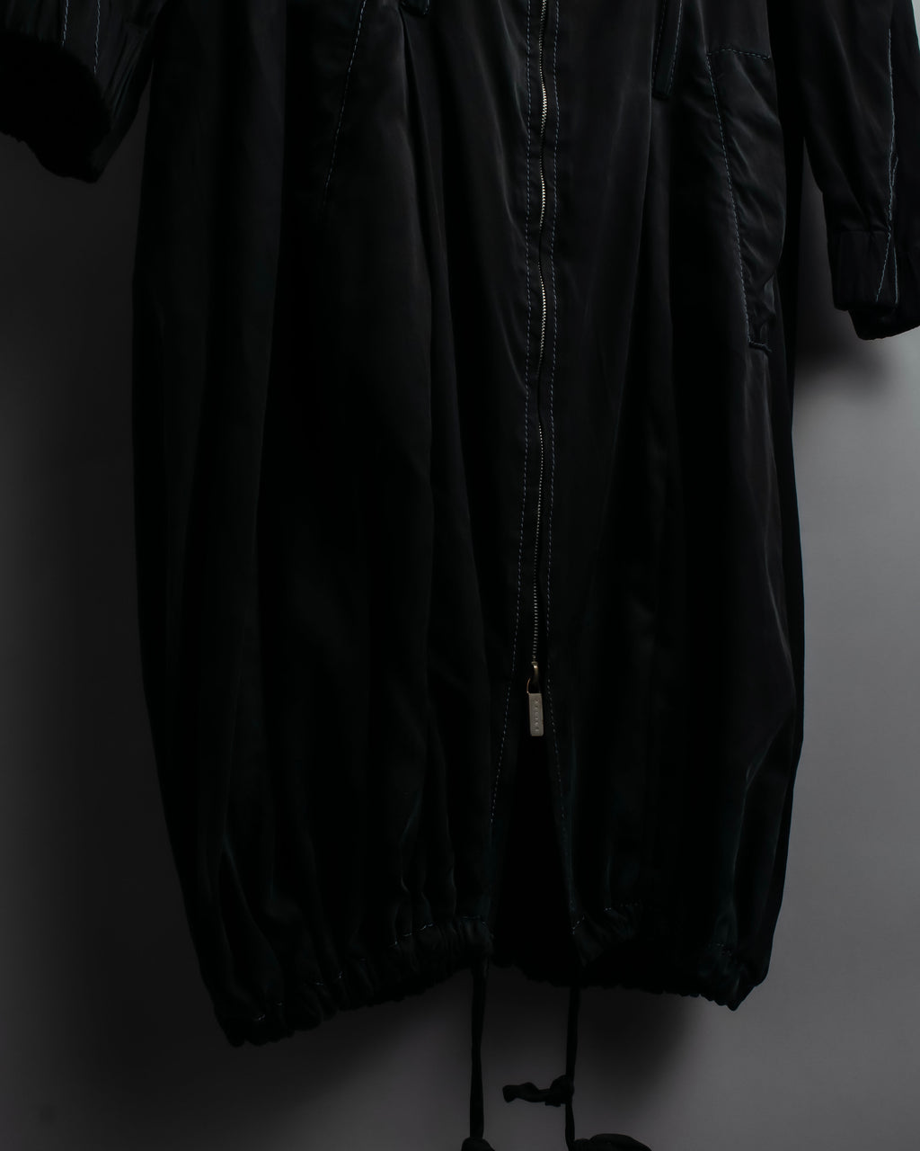 "CELINE" Gathered design hooded double zipper dress