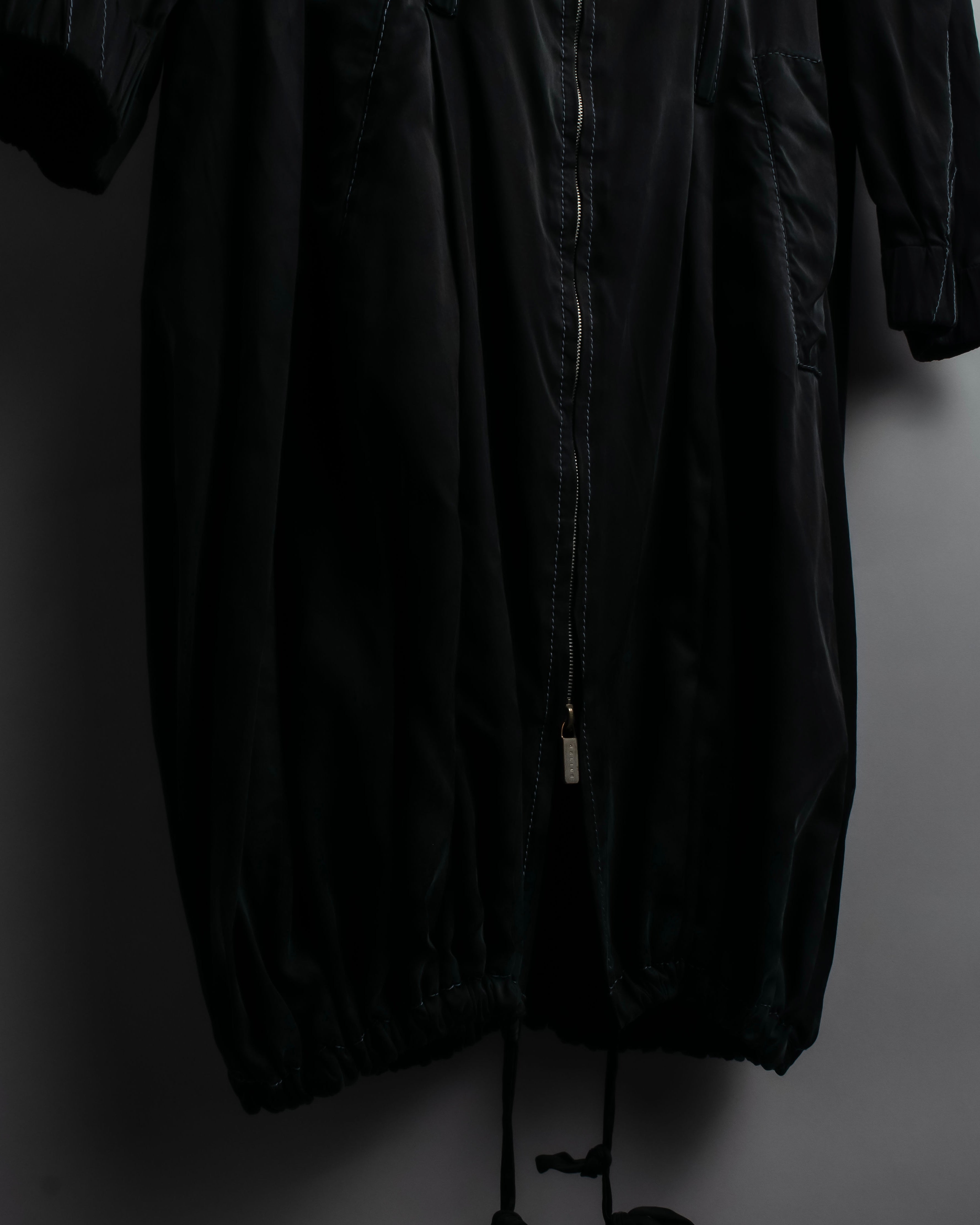 "CELINE" Gathered design hooded double zipper dress