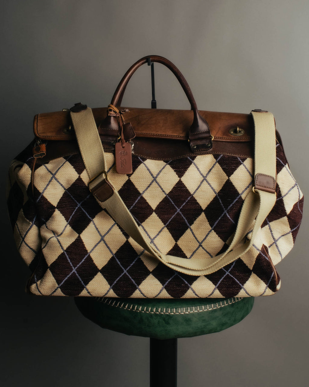 -SPECIAL- "Felisi" Argyle leather trim 2way boston bag