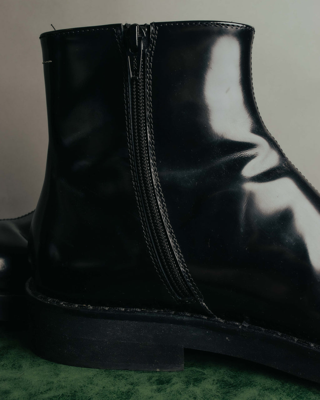 "MM6 Maison Margiela" 2010's Glossy leather side zip ankle boots