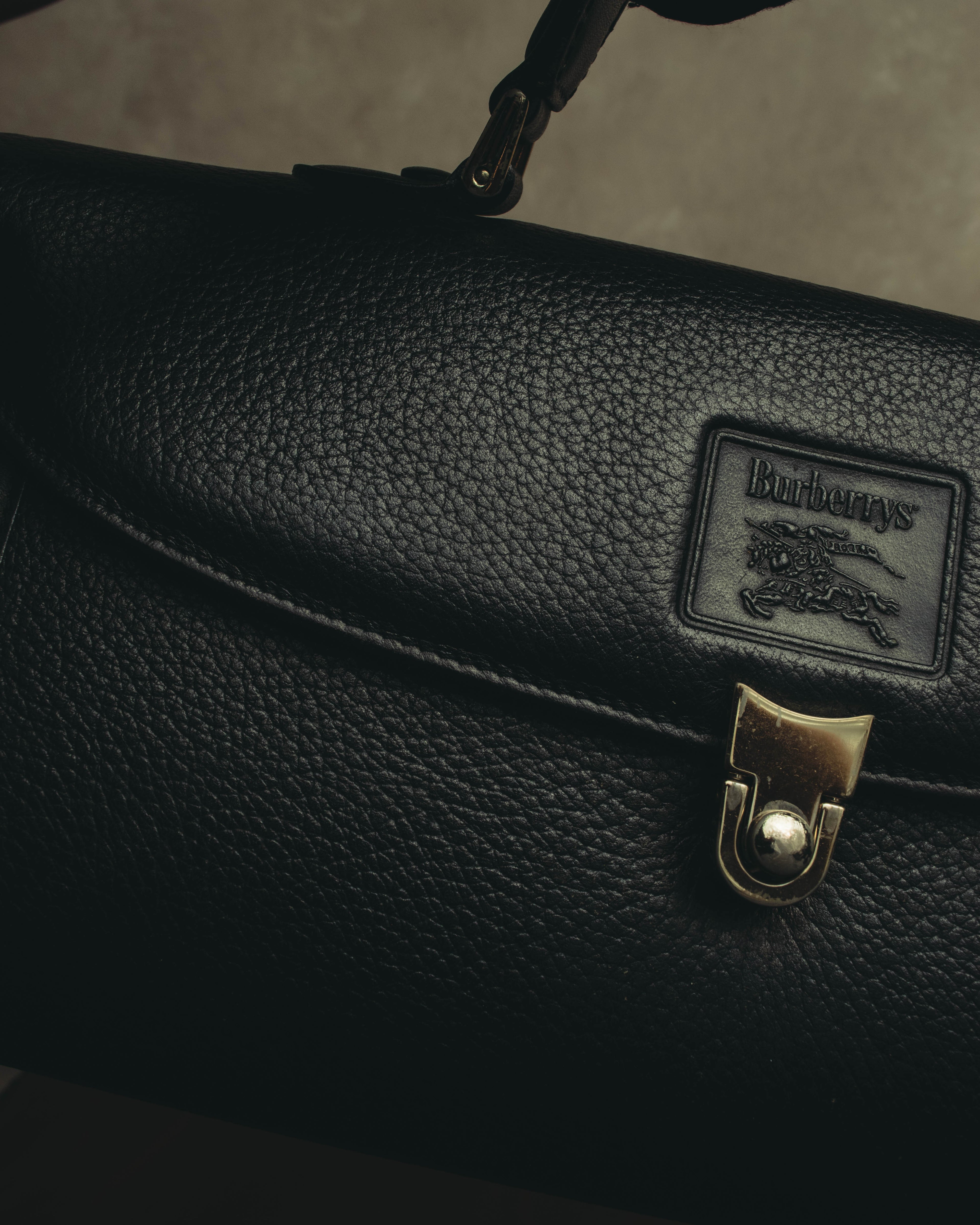 "Burberrys" 80's-90's Classic black leather top-handle handbag