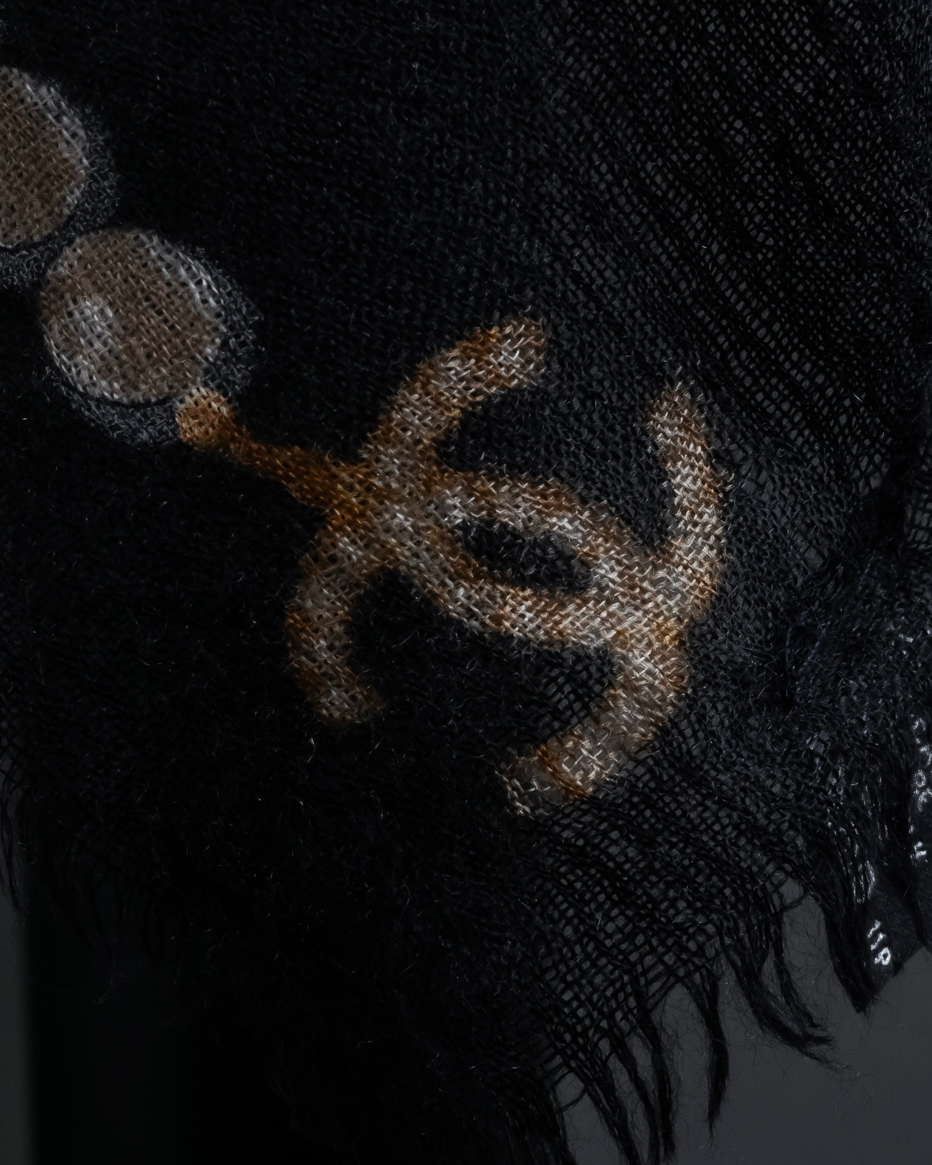"CHANEL" Pearl fringe design gauze scarf