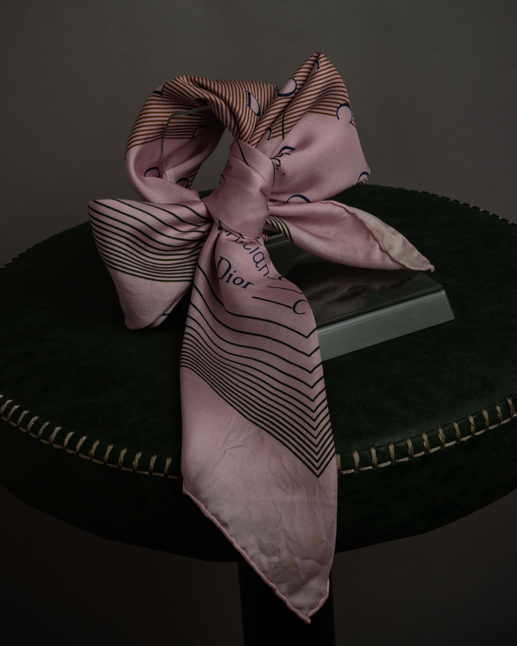 "Christian Dior" Typography logo geometric motif silk scarf