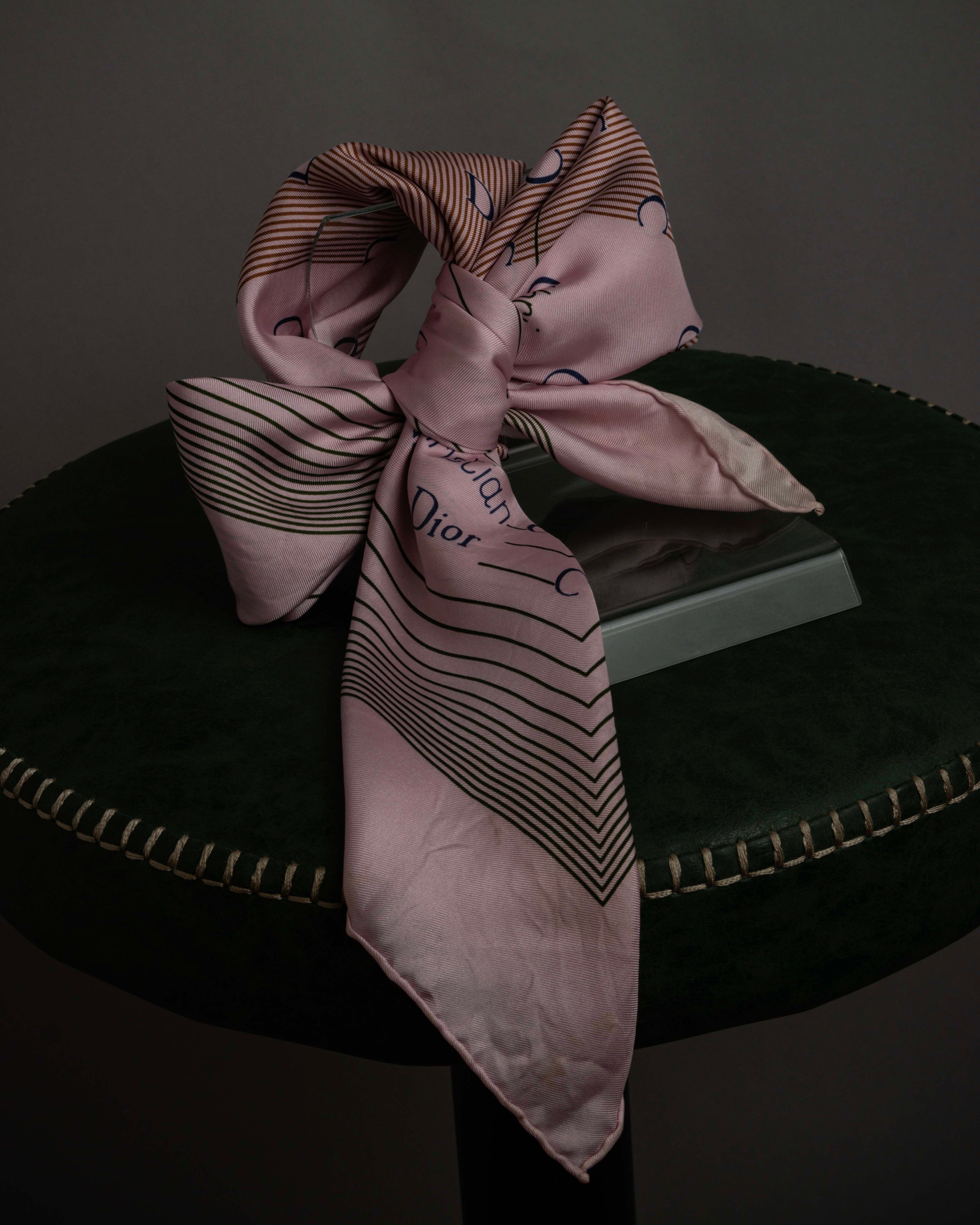 "Christian Dior" Typography logo geometric motif silk scarf