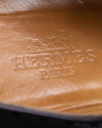 "HERMES" Medallion design combination leather heel shoes