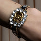 "GUCCI" Double G motif rhinestone leather bracelet