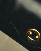 -SPECIAL- “HERMÈS” 50’s-60’s sculptural oval clasp midnight navy leather handbag