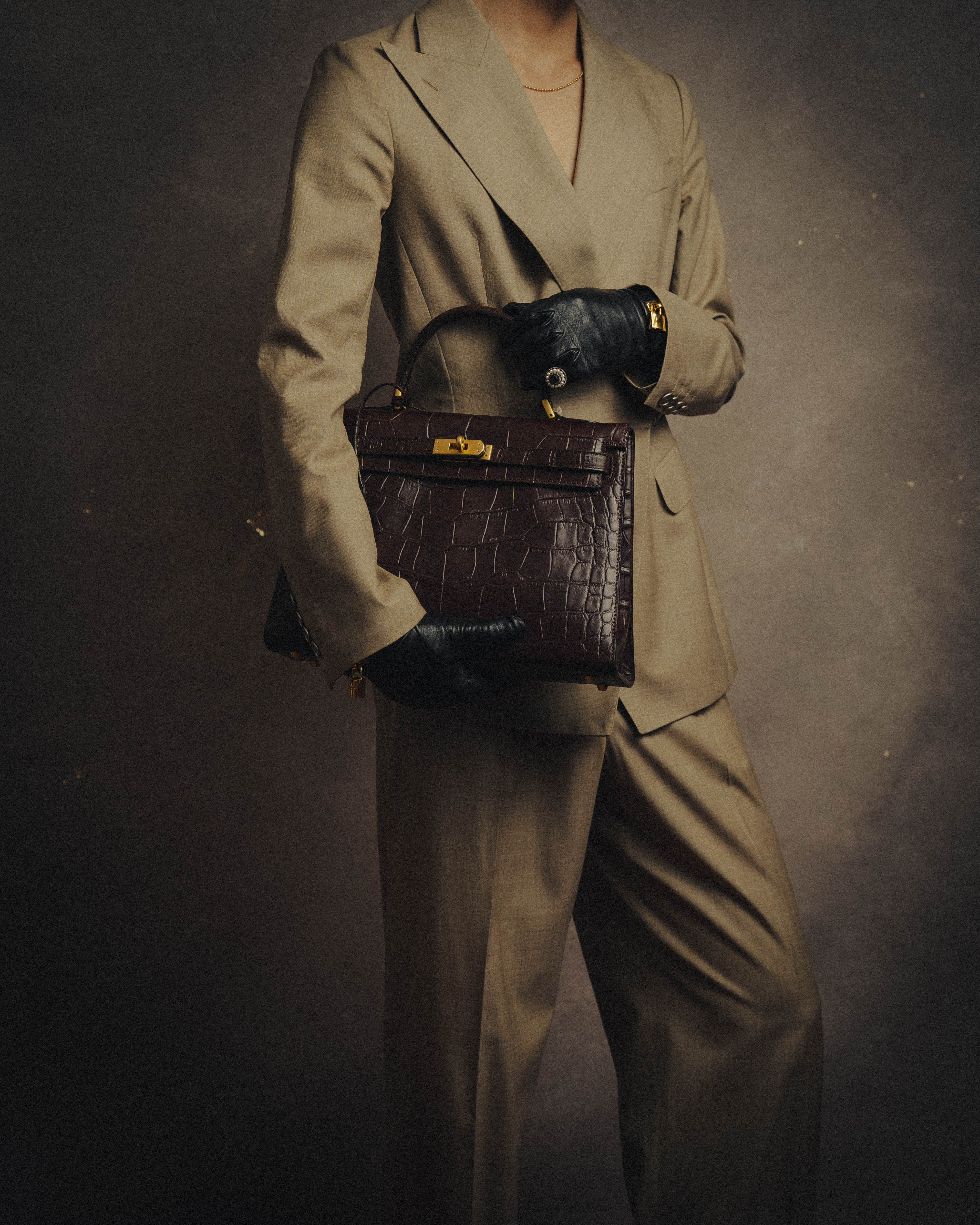 -SPECIAL- "CRISTIAN FLORENCE" 90's-00's Classic crocodile embossed leather structured top handle bag