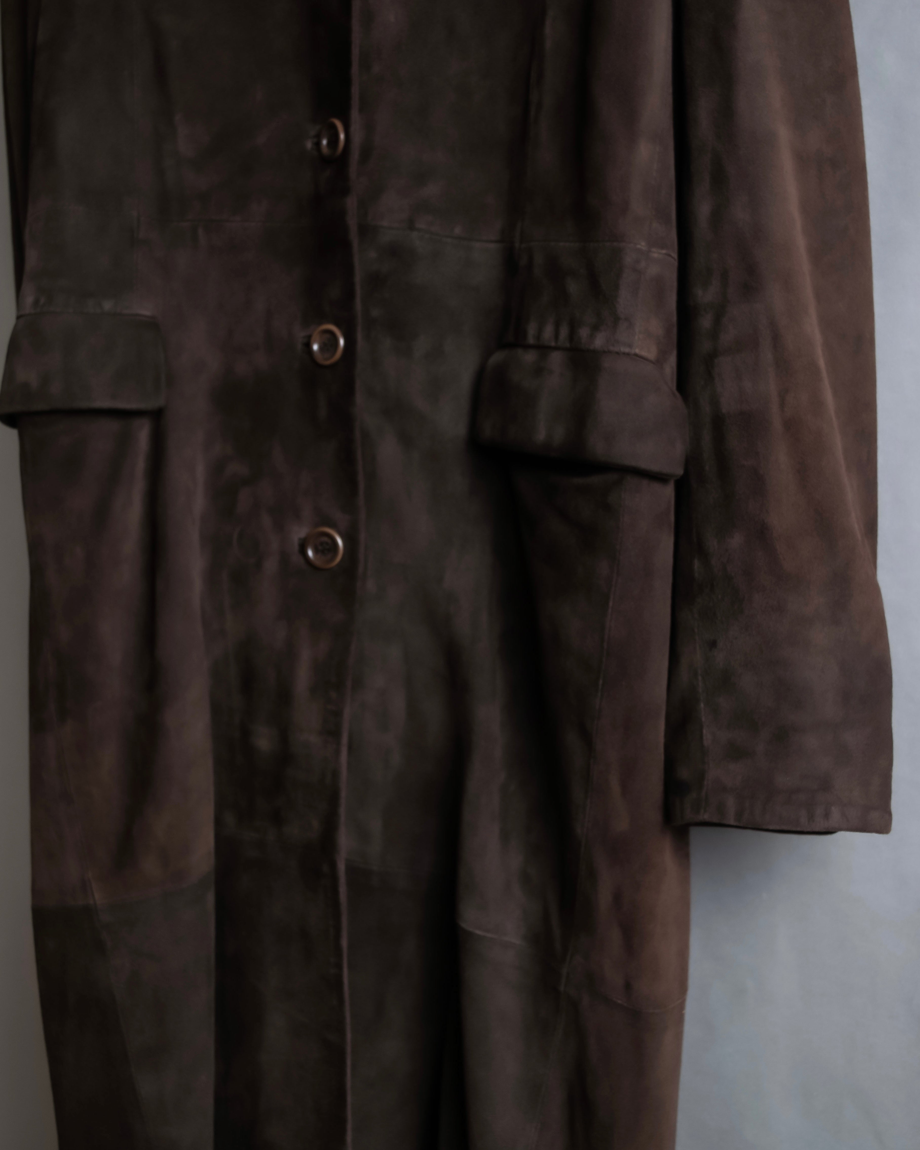 "LOEWE" 80's flowing line suede leather chester coat