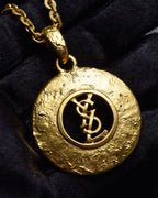 "YVES SAINT LAURENT" Embossed medallion YSL charm necklace