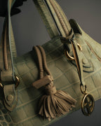 "GIORGIO ARMANI" 00's Crocodile-embossed leather tassel handbag