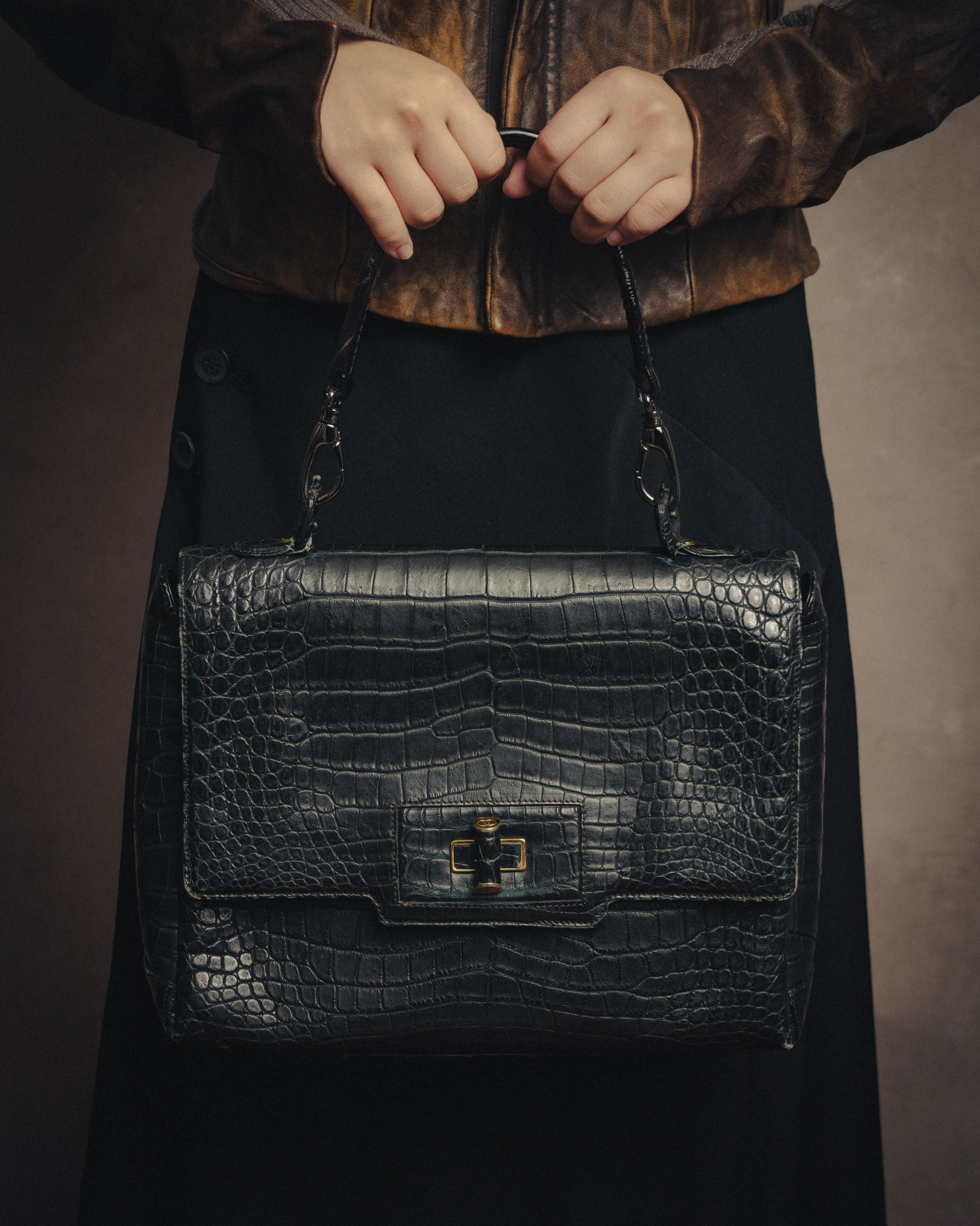 -SPECIAL- “GUCCI“ 70’s Crocodile turn lock handbag
