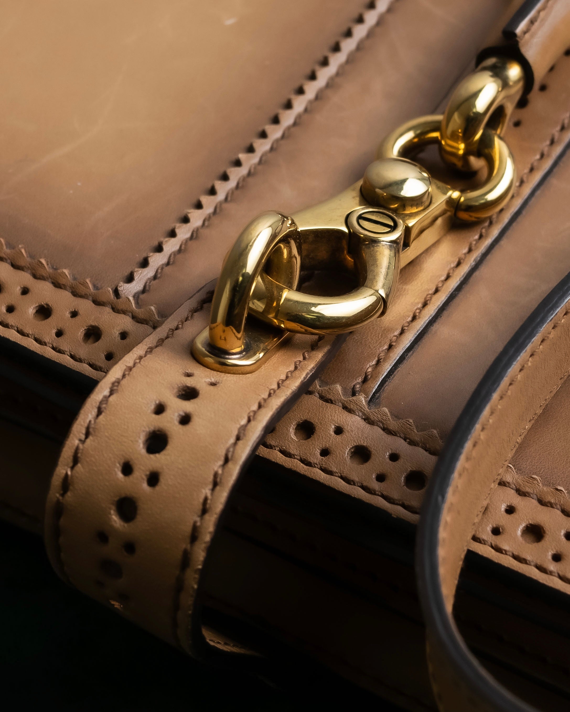 "GUCCI" Duilio brogue brown leather shoulder bag