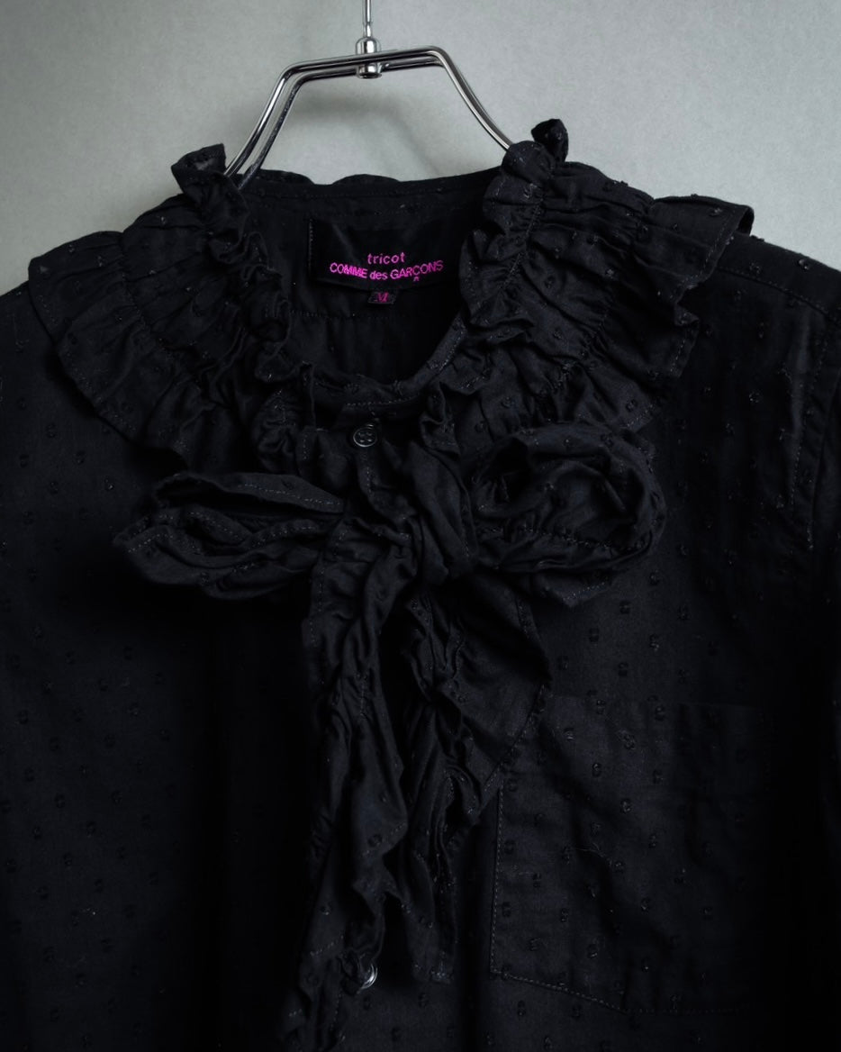 "tricot COMME des GARCONS"  80's Tiered ruffle design, dotted sheer blouse