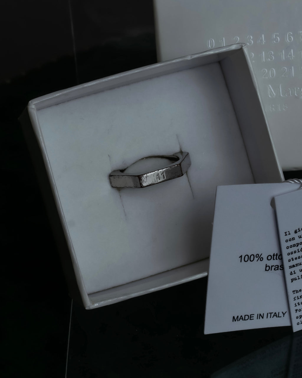 "MAISON MARGIELA" Numbered logo engraved hexagonal silver ring