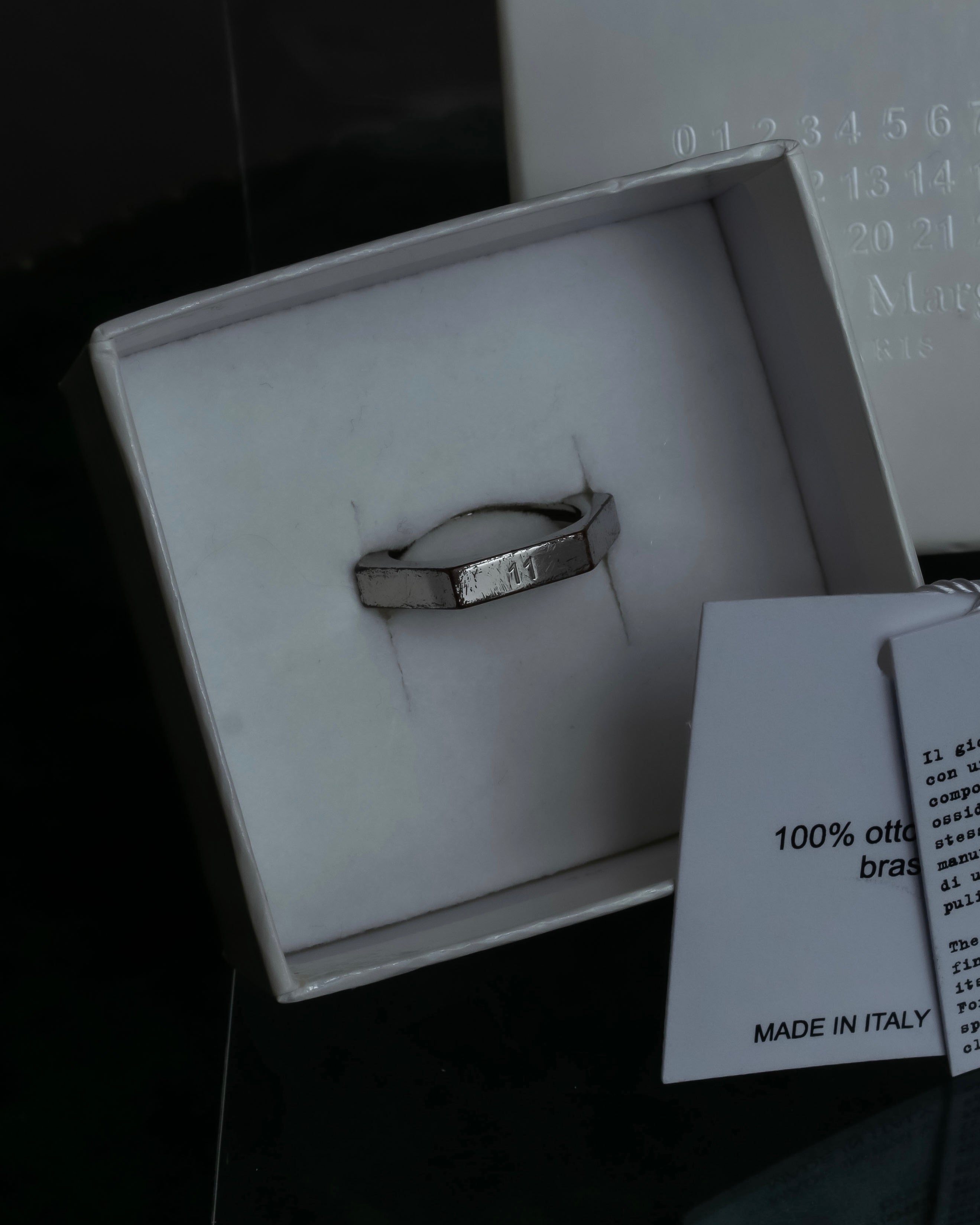 "MAISON MARGIELA" Numbered logo engraved hexagonal silver ring