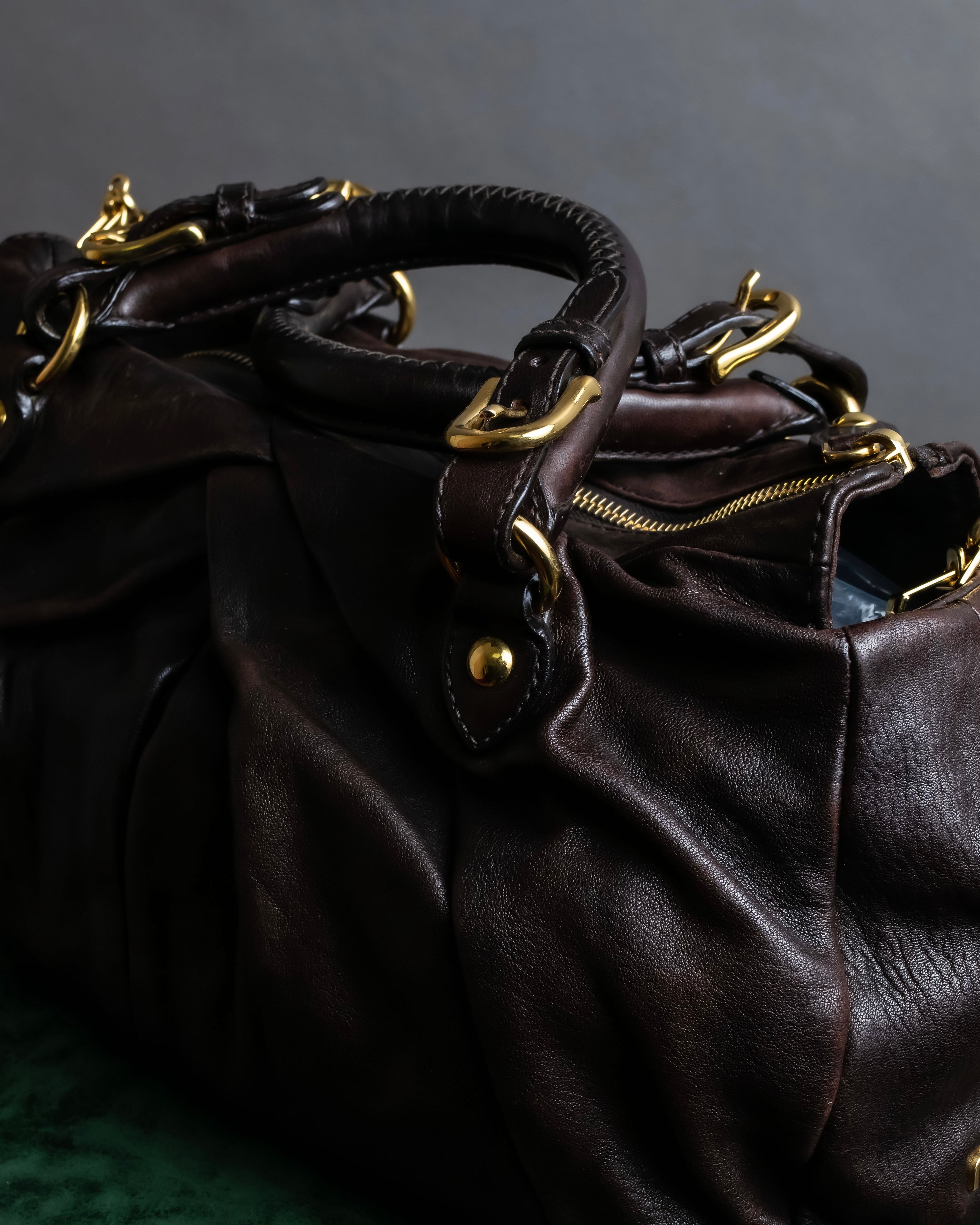 "MIU MIU" Pleated detail rounded boston grained leather 2way bag