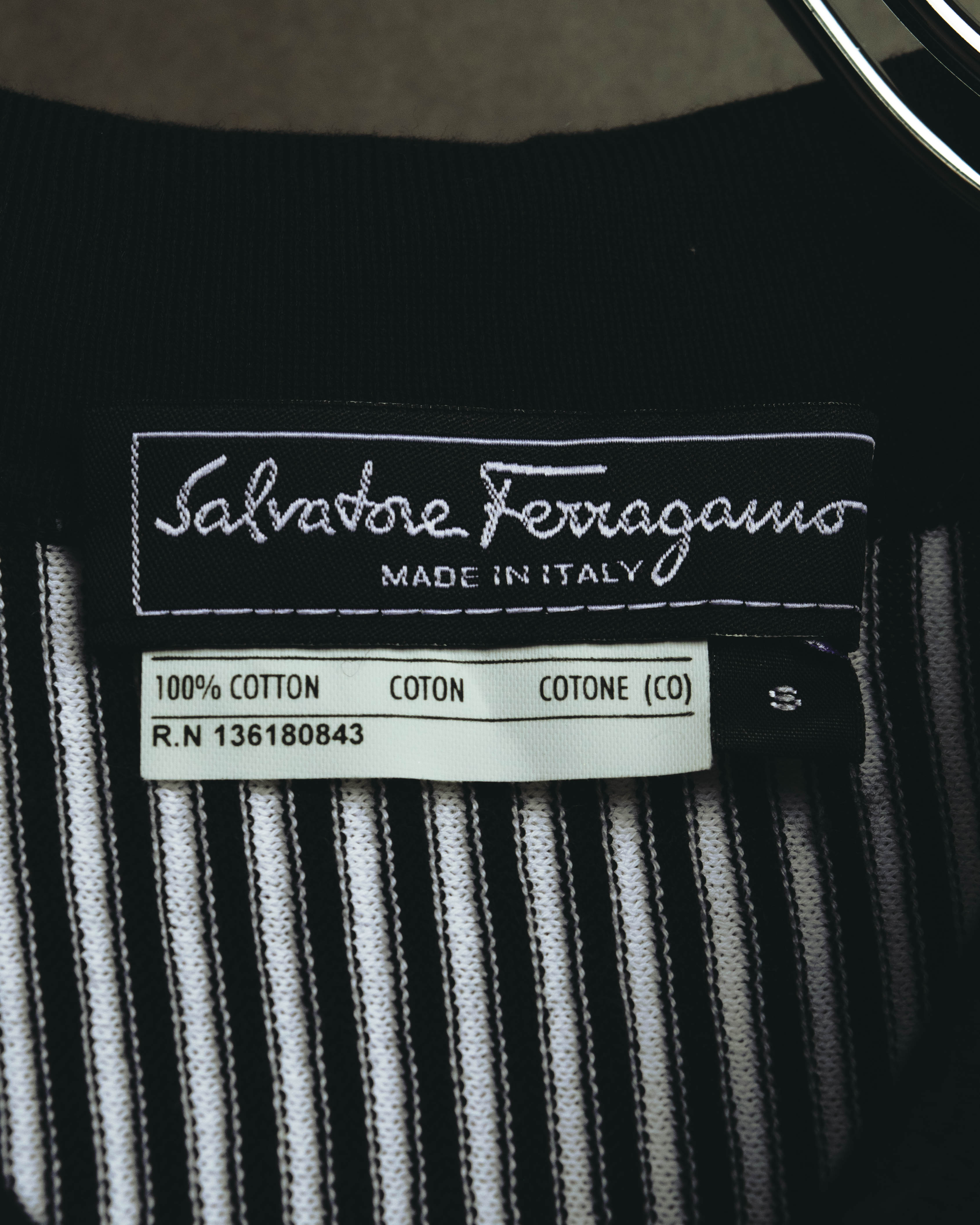 "Salvatore Ferragamo" 00's-10's Monochrome striped cotton knit polo