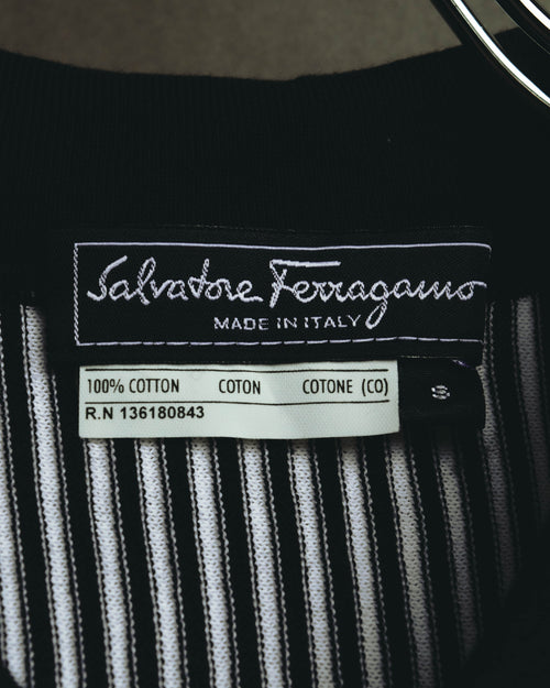 "Salvatore Ferragamo" 00's-10's Monochrome striped cotton knit polo