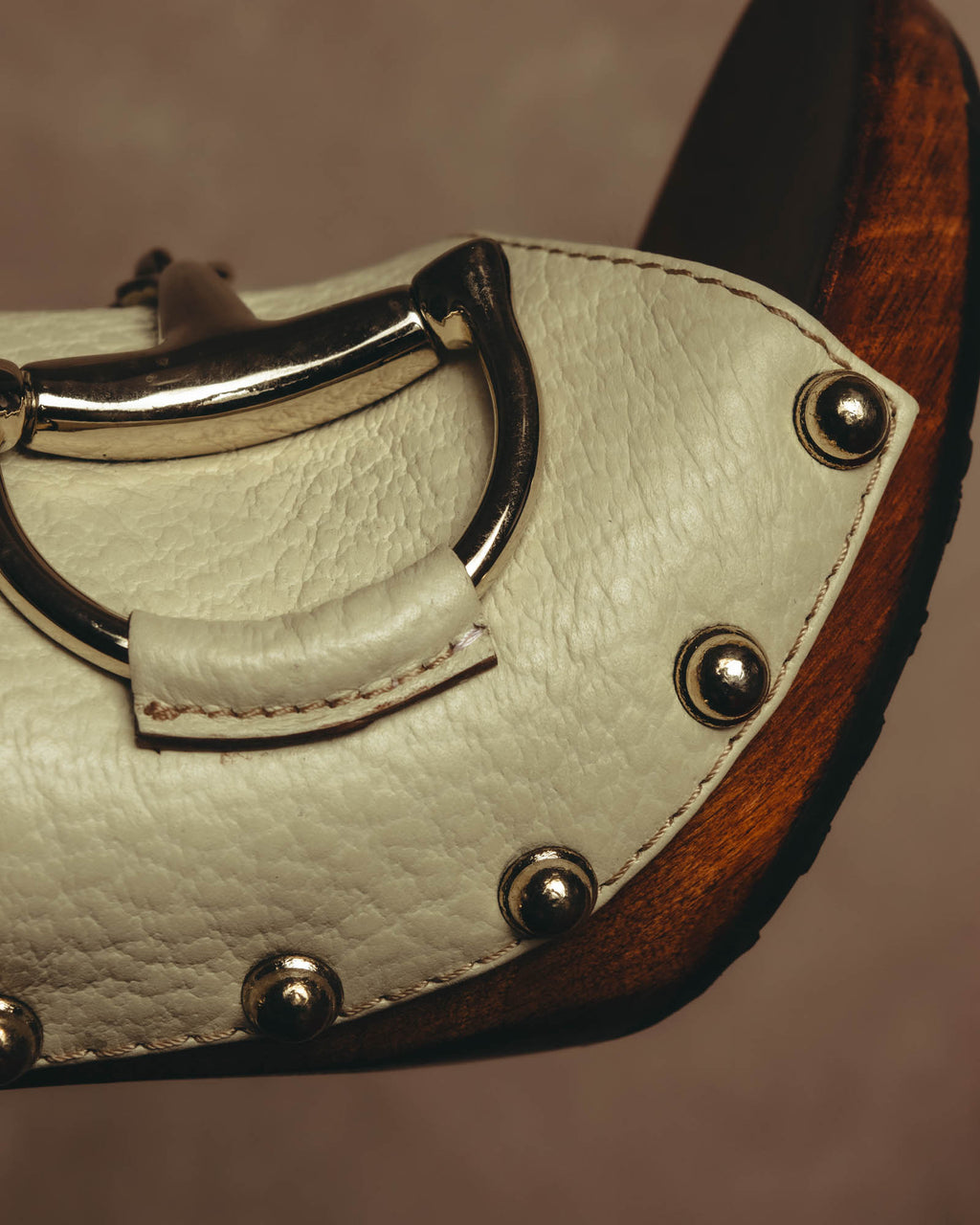 "GUCCI" 90's-00's Horsebit studded wood wedge mule sandals