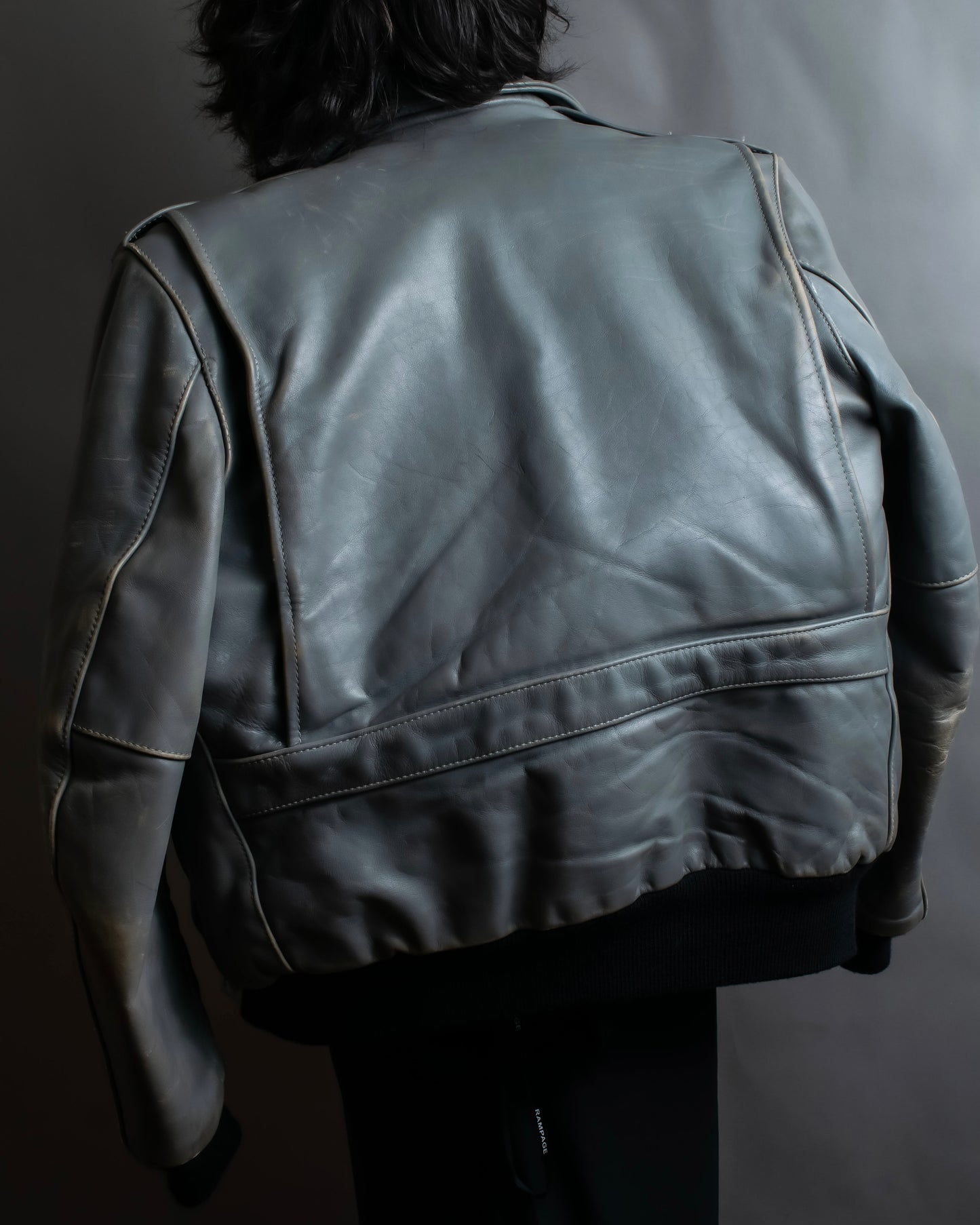 "VANSON" Out pocket design ribbed leather jacket