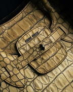 "MIU MIU" Belt strap design embossed leather hand bag
