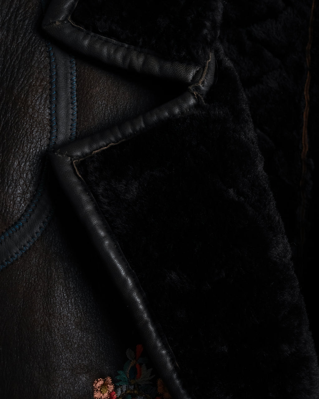 “KENZO” 80’s Folkloric shearling-lined leather long coat