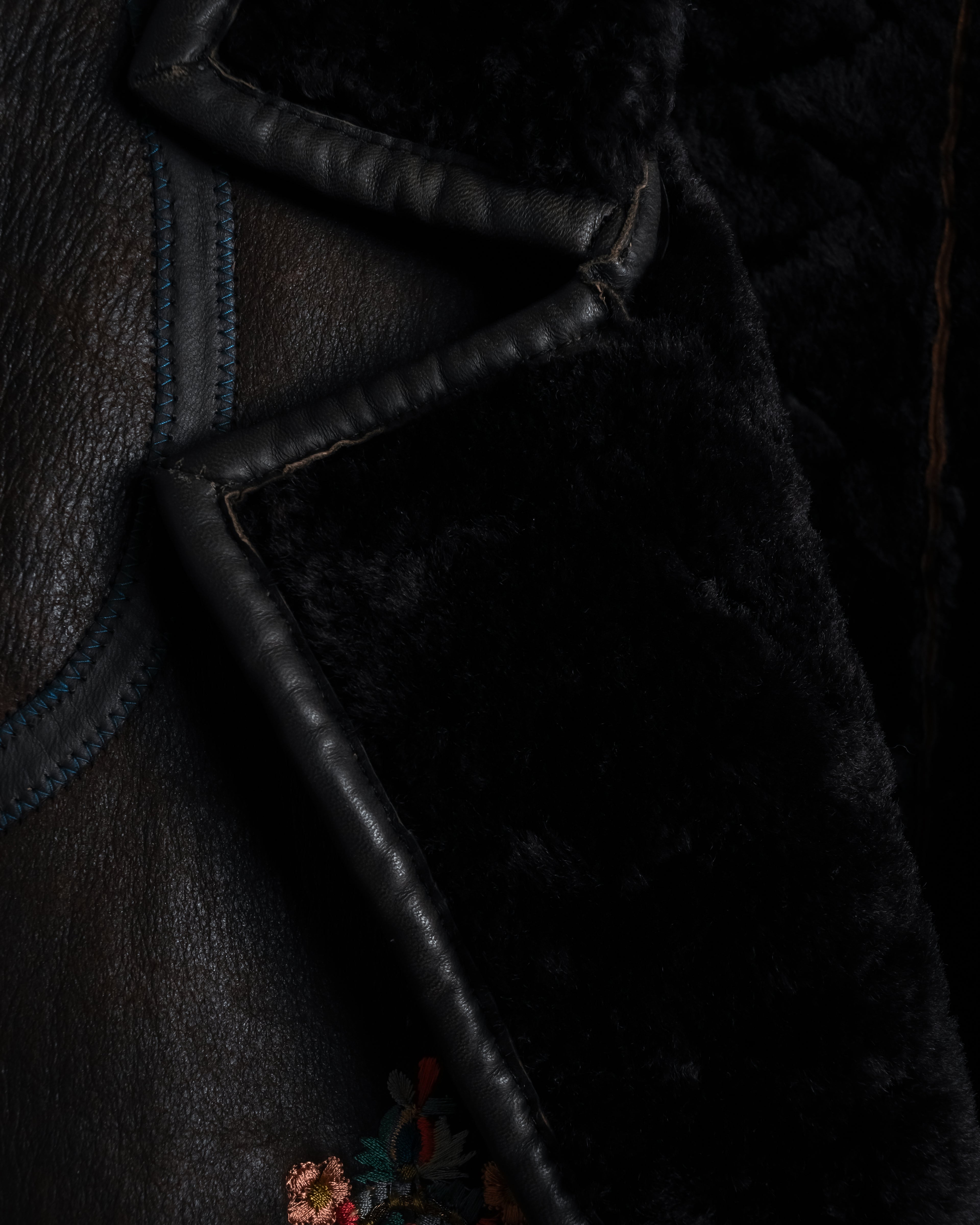 “KENZO” 80’s Folkloric shearling-lined leather long coat