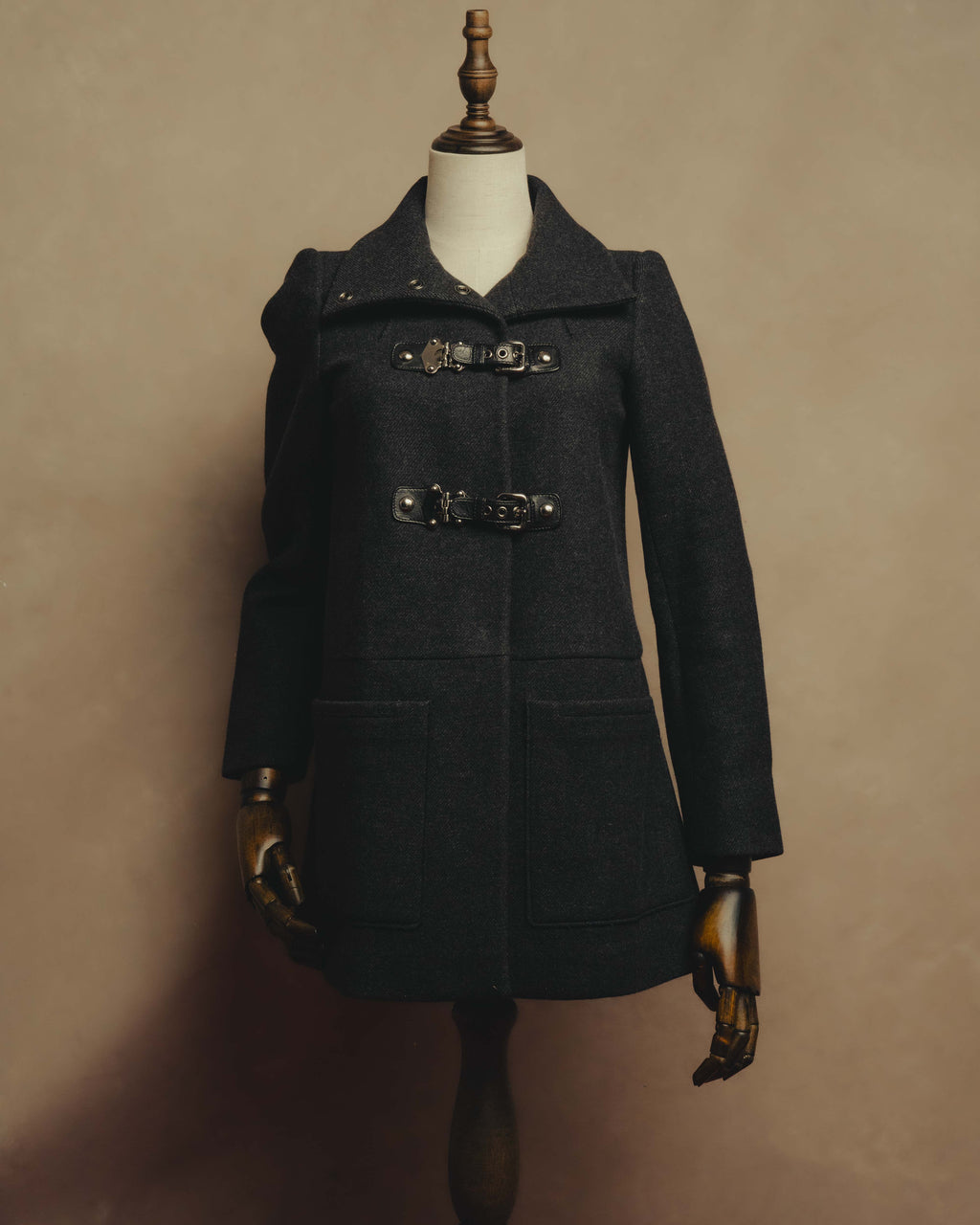 “miu miu” 00’s-10’s Wool angora leather buckle coat