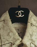 -SPECIAL- "CHANEL" 10's-20's Embellished floral lace and pearl check oversized shirt