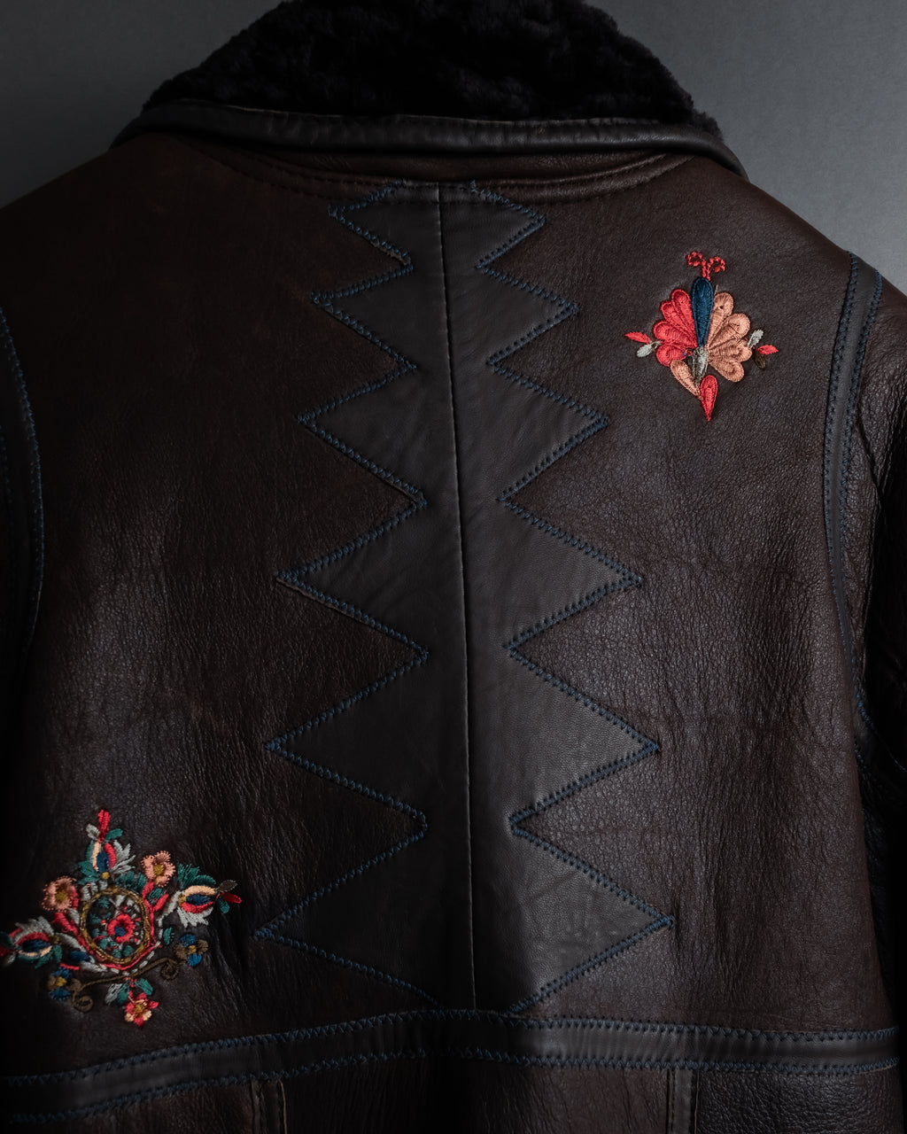 “KENZO” 80’s Folkloric shearling-lined leather long coat