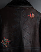 “KENZO” 80’s Folkloric shearling-lined leather long coat