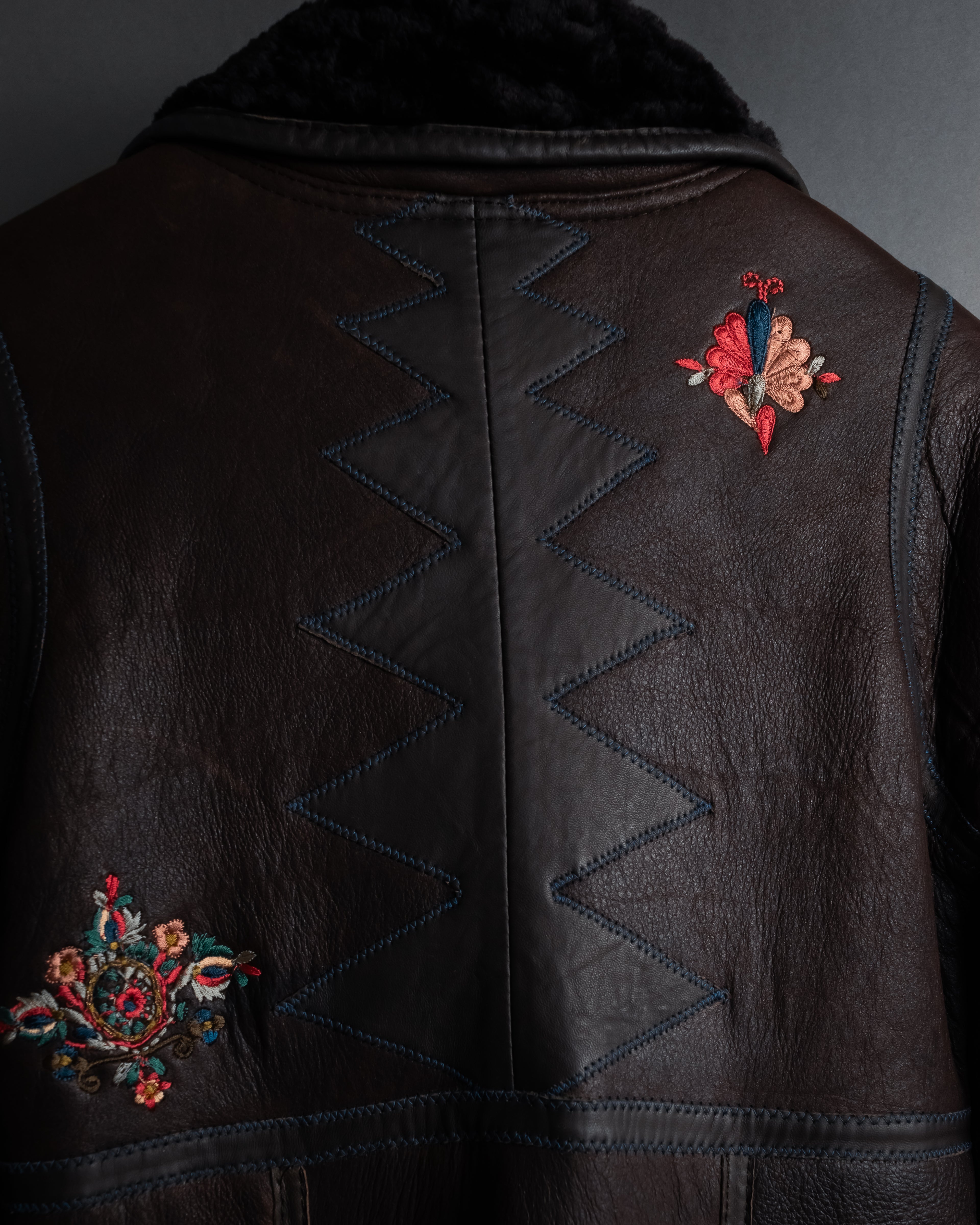 “KENZO” 80’s Folkloric shearling-lined leather long coat