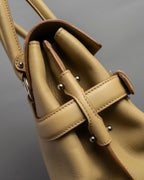 "Salvatore Ferragamo" Gancini motif greige color leather hand bag