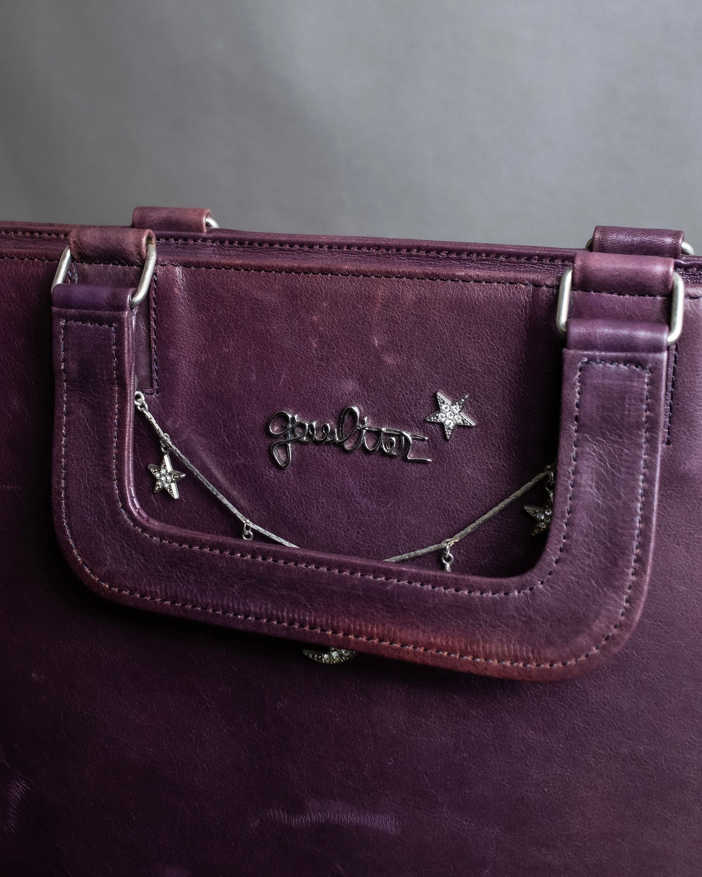 "JEAN PAUL GAULTIER" Horizontal star＆moon chain design purple leather bag