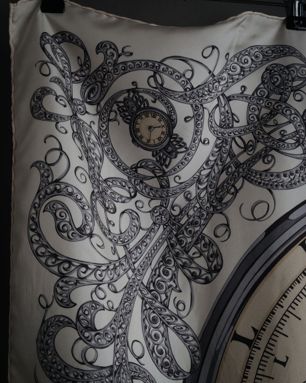 “Christian Dior” 70’s-80’s Clock motif silk scarf