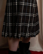 "BURBERRY" Brown tartan check pleated wrap skirt