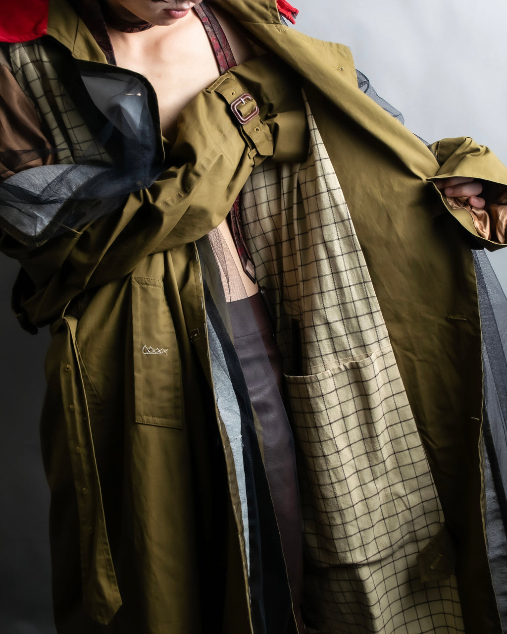 "MAISON MARGIELA" 20AW reconstructed tulle docking trench coat