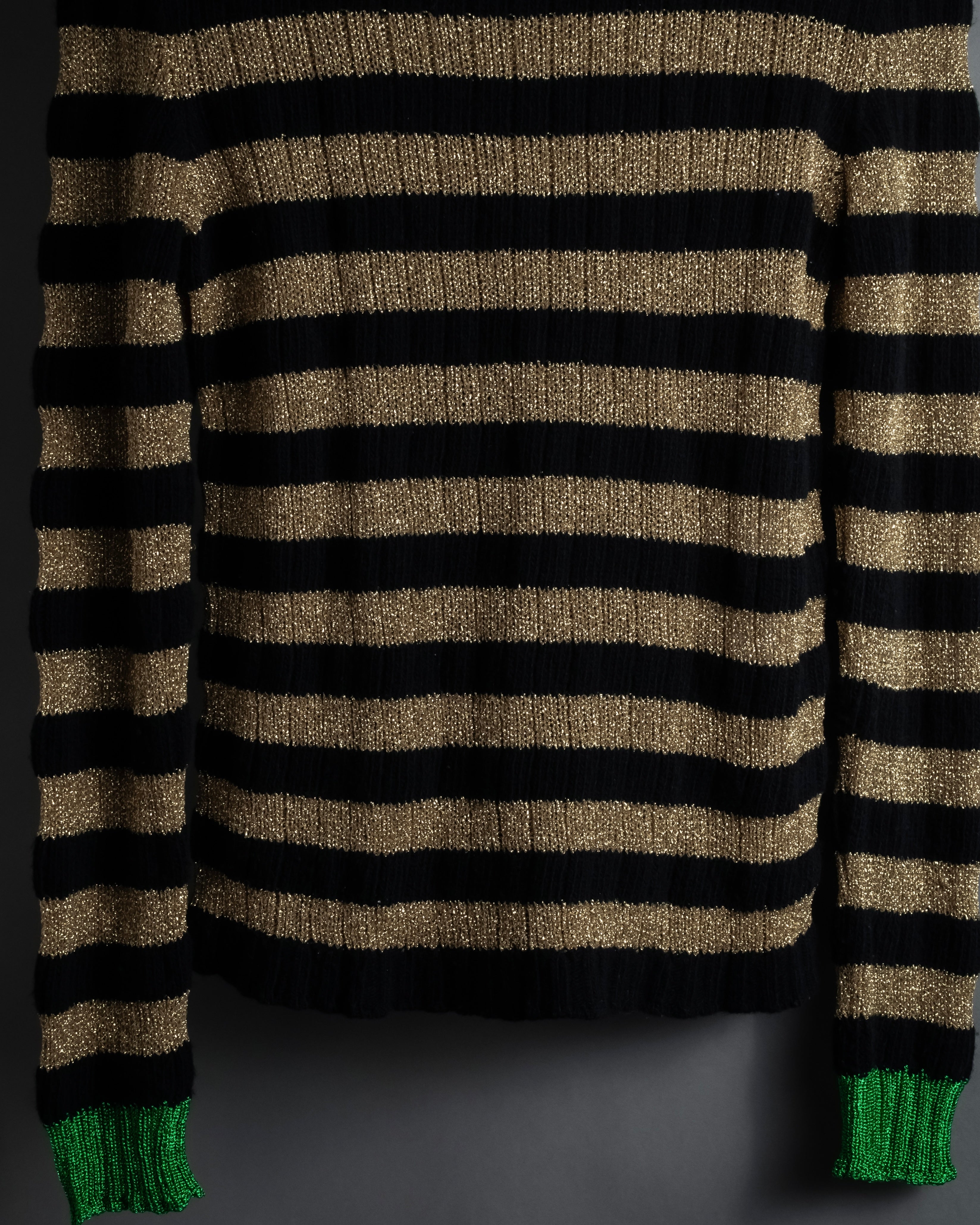 "GUCCI" 17-18aw striped lurex emblem knit sweater