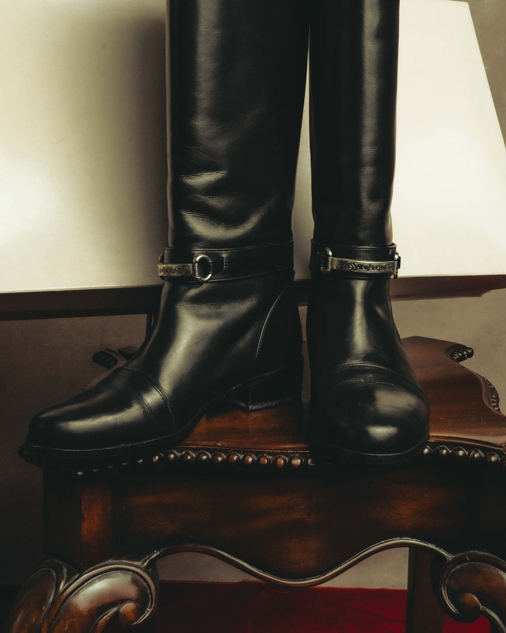 "Yves Saint Laurent" 90's Logo hardware knee-high boots
