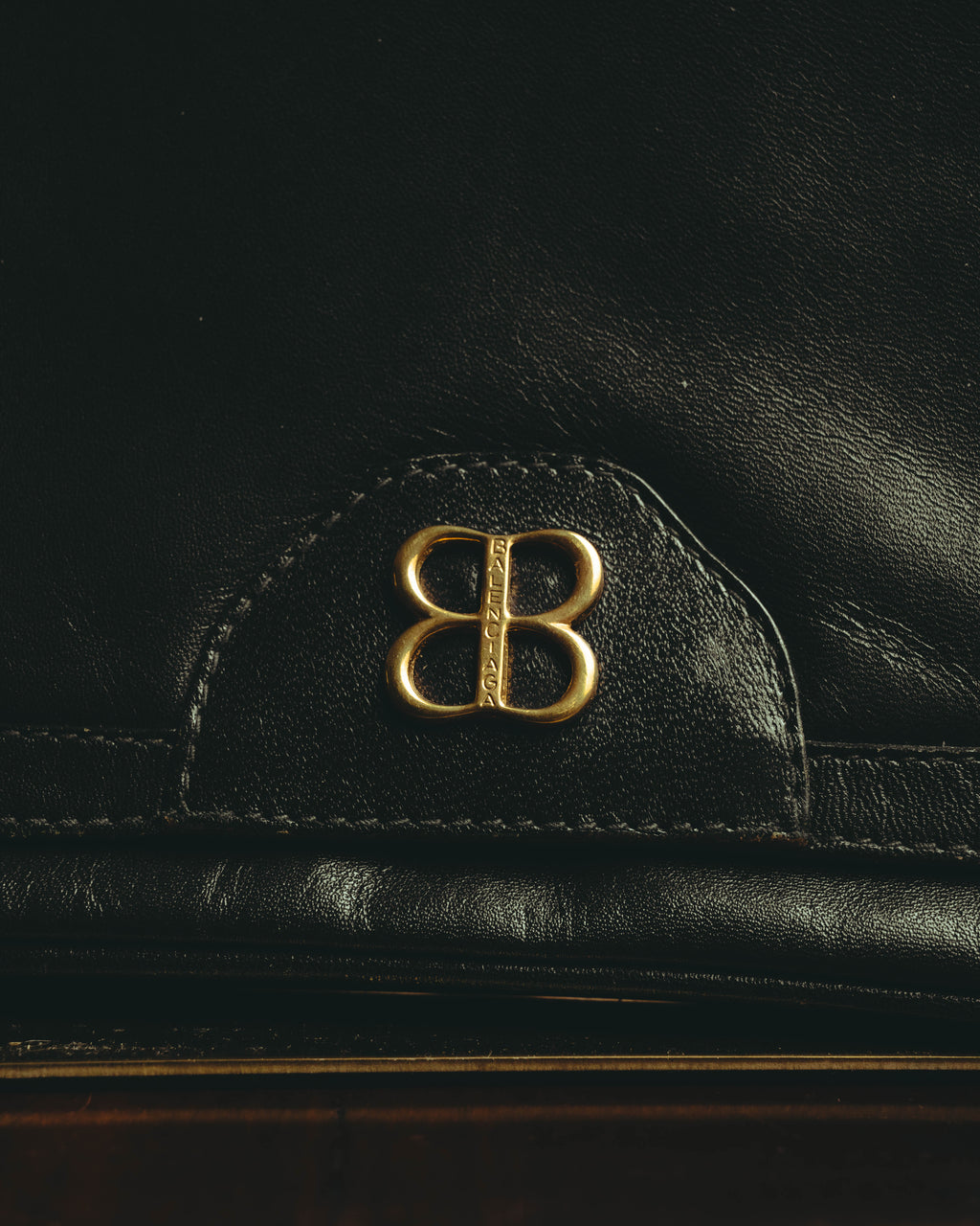 “BALENCIAGA” 80’s-early 90’s double BB leather chain shoulder bag