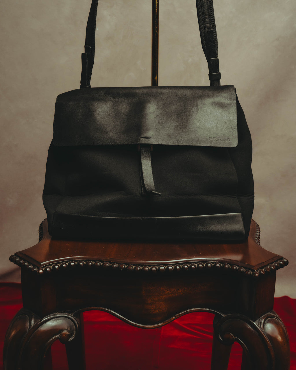“PRADA” 90’s-00’s Nylon and leather flap messenger bag