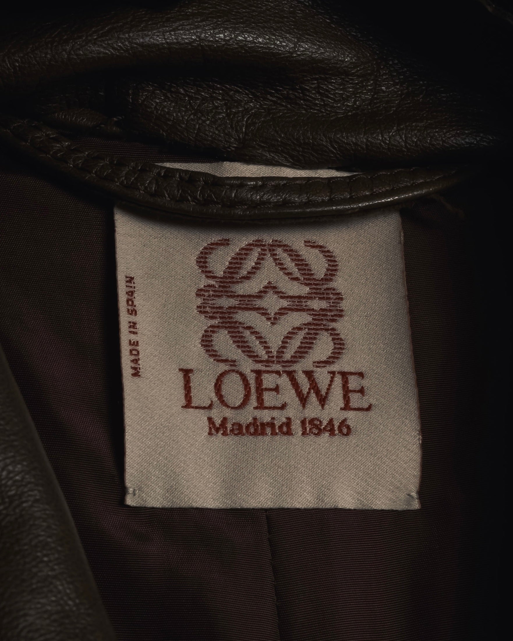-SPECIAL- "LOEWE" 80’s Military detail stencil leather coat