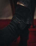 -SPECIAL- "Hermès" 90's-00's Margiela era fold-over black suede belt boots