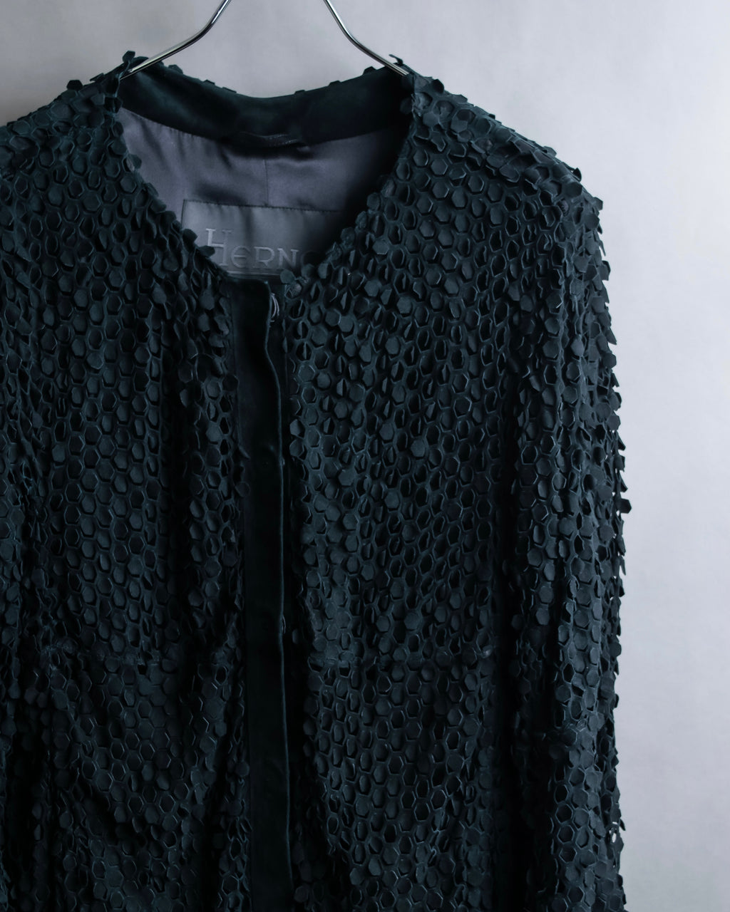 "HERNO" Laser cutwork design structured black dress