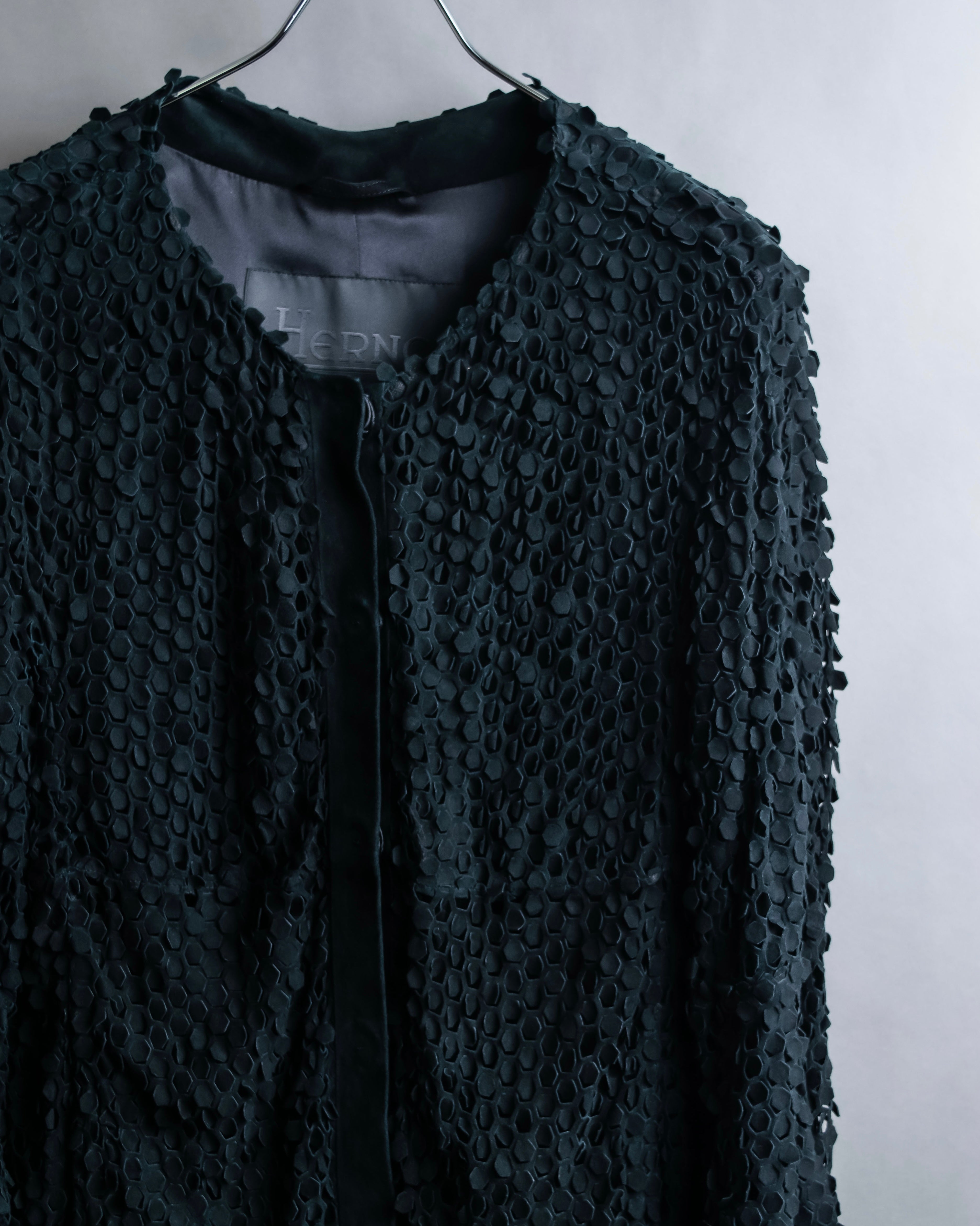 "HERNO" Laser cutwork design structured black dress