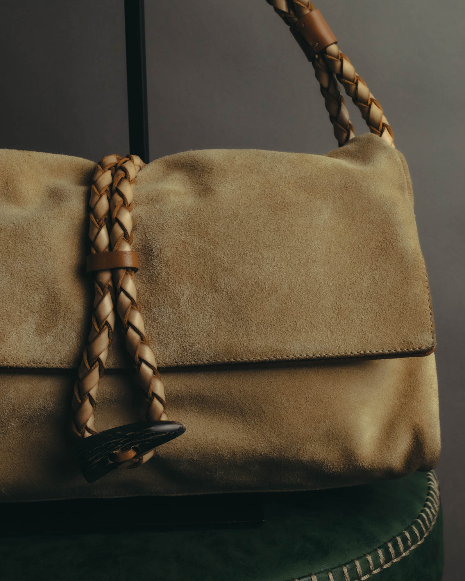 “Burberry” 00’s Braided leather handle suede shoulder bag