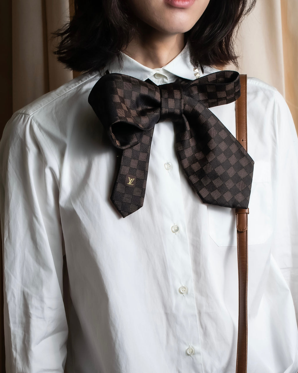 "LOUIS VUITTON" Damier check silk jacquard neck tie