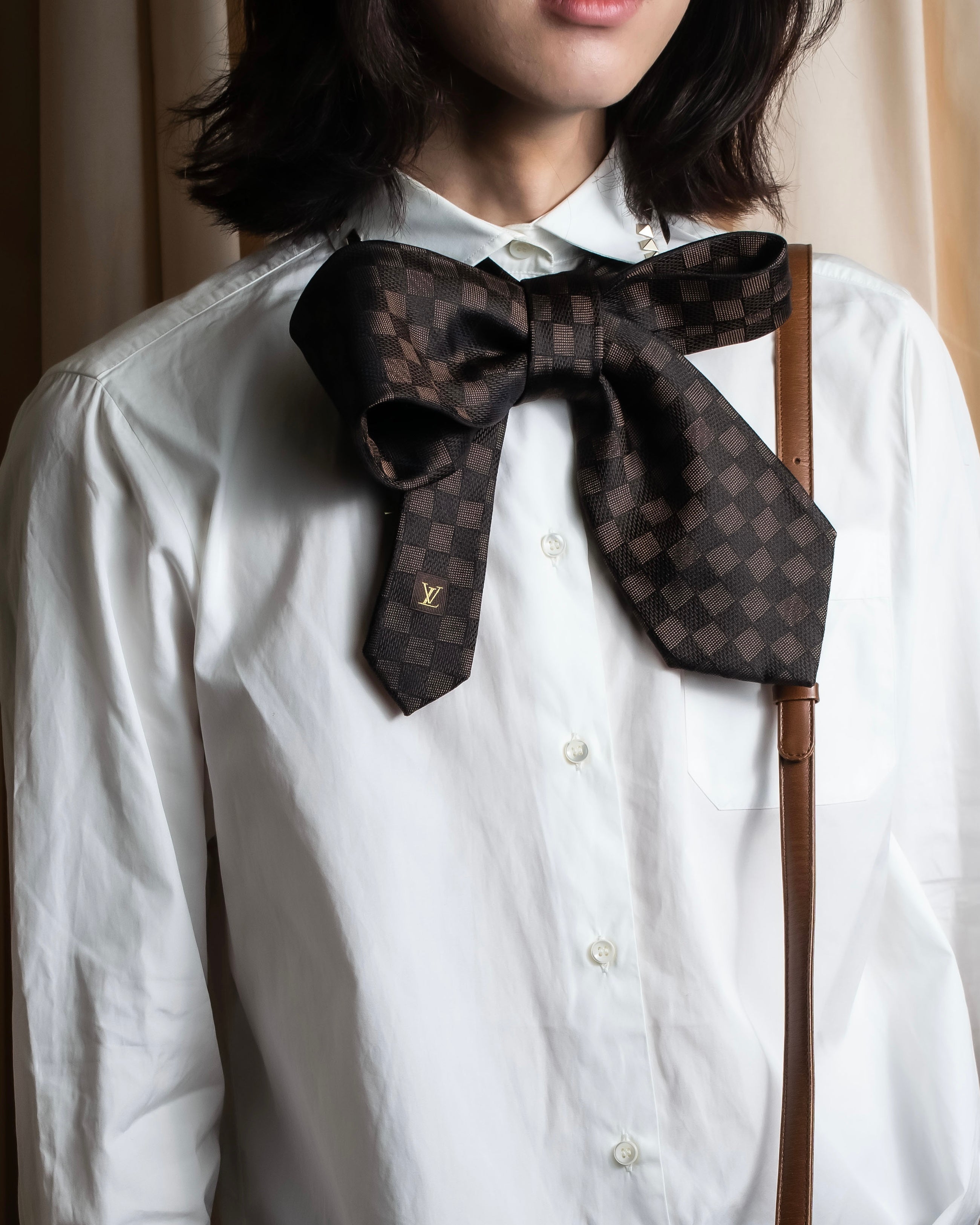 "LOUIS VUITTON" Damier check silk jacquard neck tie