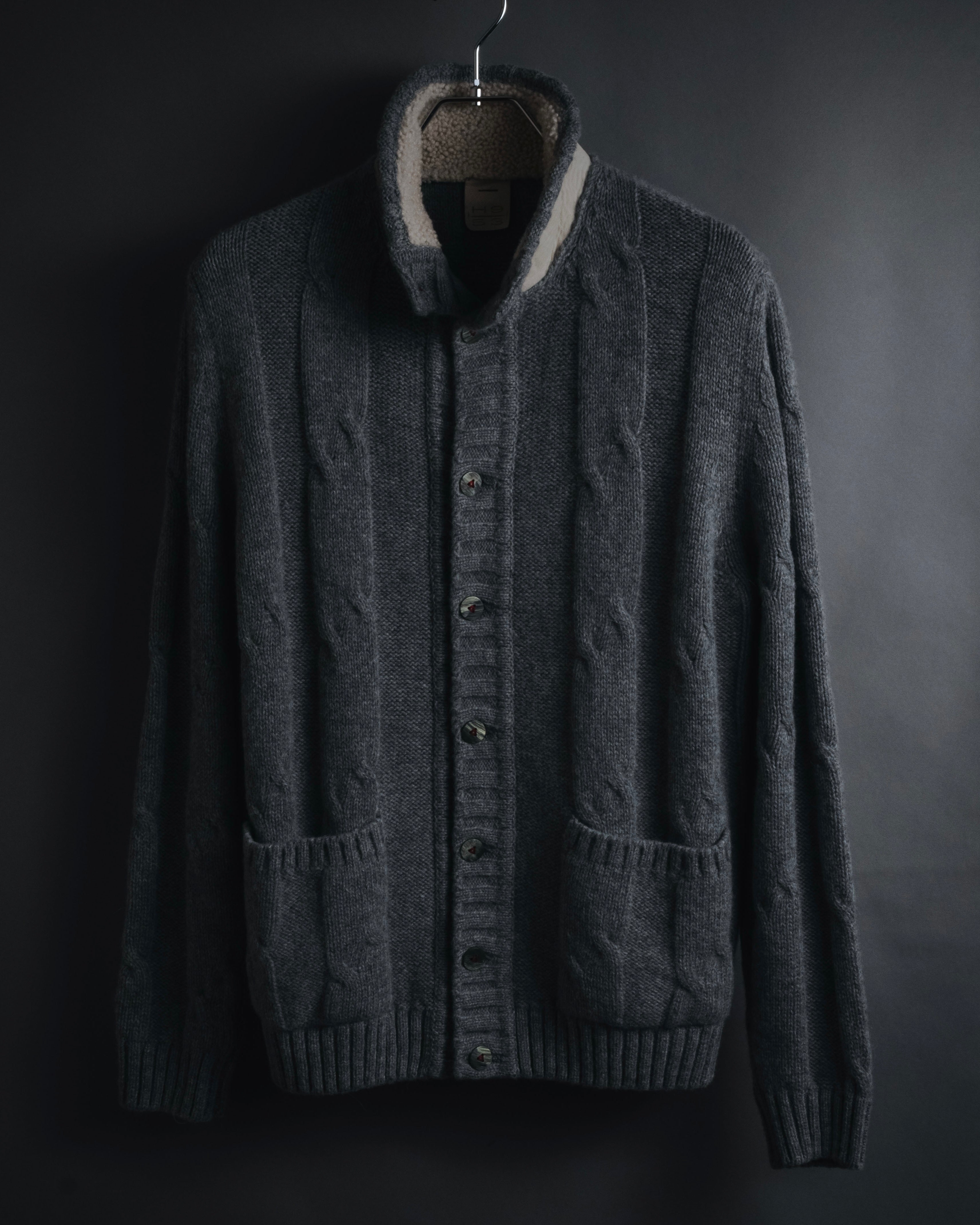 "H953" Shearling-collared cable-knit jacket